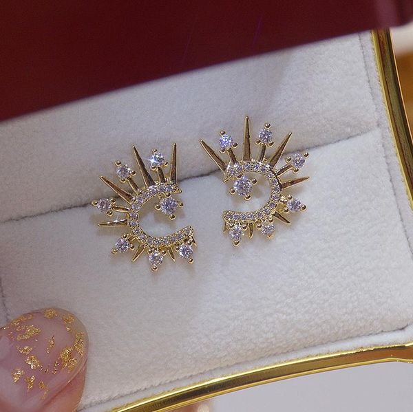 

stud 14k real gold sun earrings for women delicate jewelry cubic zircon, Golden;silver