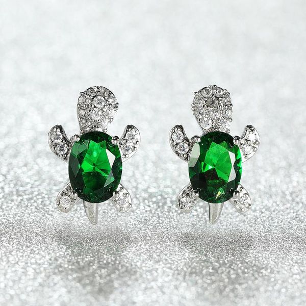

cute animal crystal earring silver plated rhinestone tortoise multicolor stud earrings gift for women men jewelry, Golden;silver