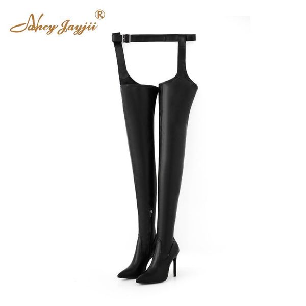 

boots women black pu modern pointed toe super high thin heel booties ladies office career dress zipper size 35-43 shoes