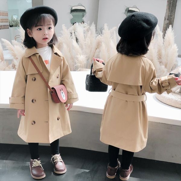 

girls windbreaker middle and small childrens autumn double breasted casual jacket mid length coat children, Blue;gray