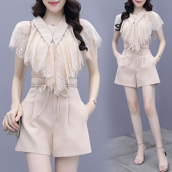 

women's tracksuits high waist shorts leisure suit tassel shirt blouse european style two-piece fashionable fashion cute outfit, Gray