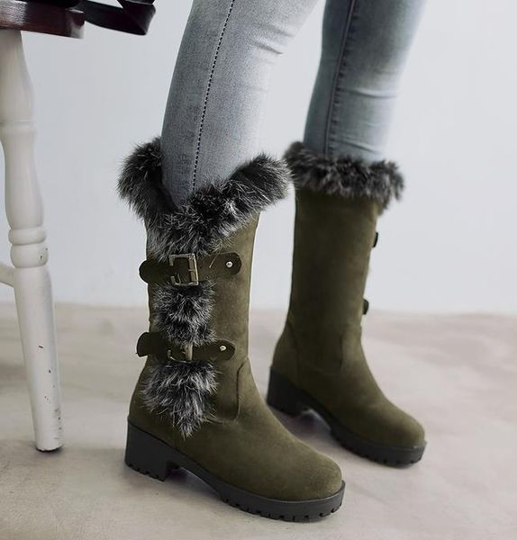 

size 34 to 43 mixed color chunky heels keep warm add plush fur luxury designer women boots come with box, Black