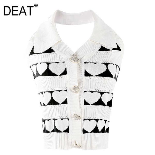 

[deat] summer fashion v-neck single-breasted sleeveless hanging neck printing knitting women tank 13q295 210527, White
