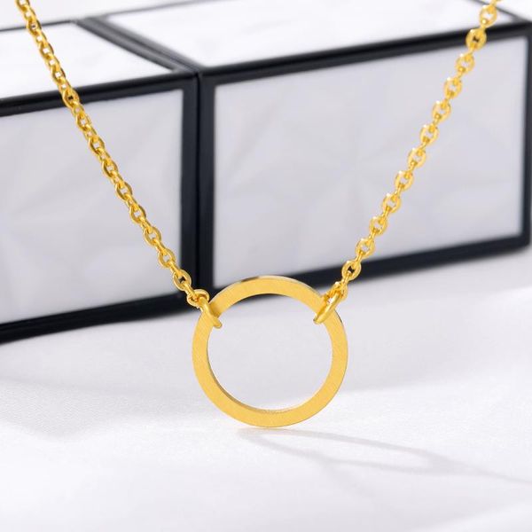 

vintage minimal dainty circle necklace for women stainless steel gold chain geometric karma round collier bijoux femme gifts pendant necklac, Silver