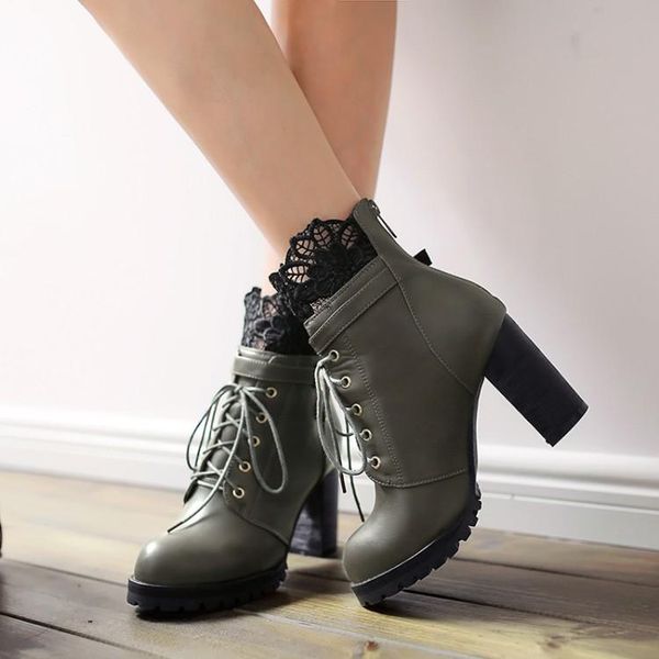 

boots big size 11 12 13 14 15 ma'am short pure color frenulum metal decoration boot barrel high heel, Black