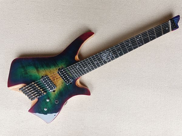 

headless faned 7 strings electric guitar with ebony fretboard special inlay ash body