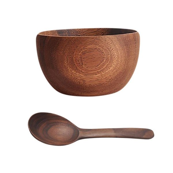 

bowls 2pcs wooden salad bowl rice spoon for home and restaurant use