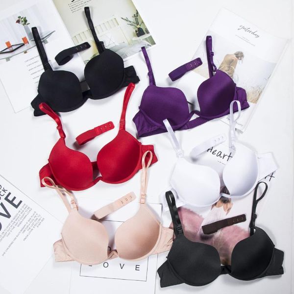 

bras women solid color deep u cross back bra seamless gather fashion breathable, Red;black