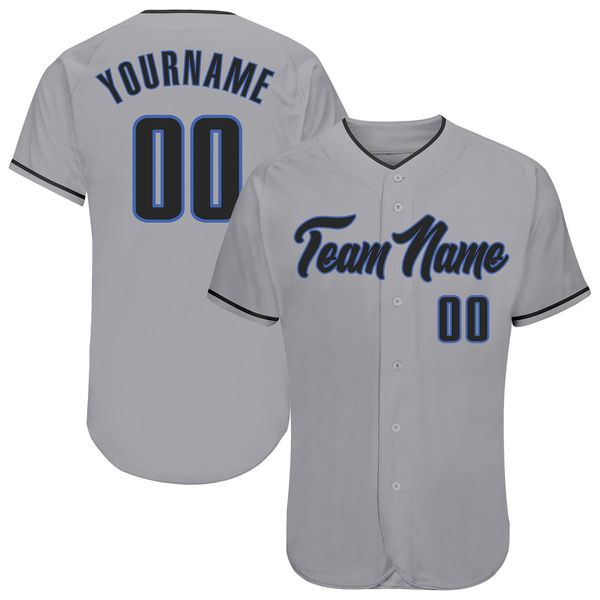 

custom gray black-blue authentic baseball jersey, Blue;black