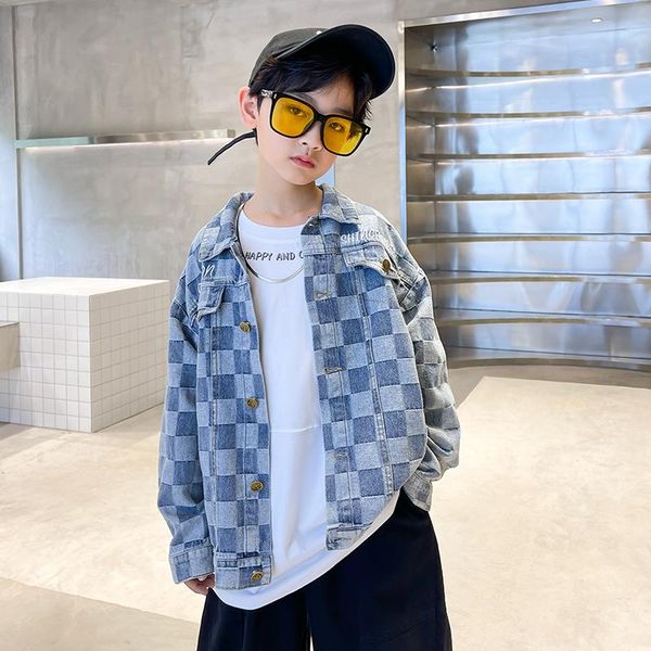 

jackets 8 10 years boys denim coat autumn spring teen plaid fashion, Blue;gray
