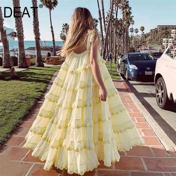 

sling dress women cascading ruffle thin long length elegasnt beach style summer sweet fashion am545 210525, Black;gray