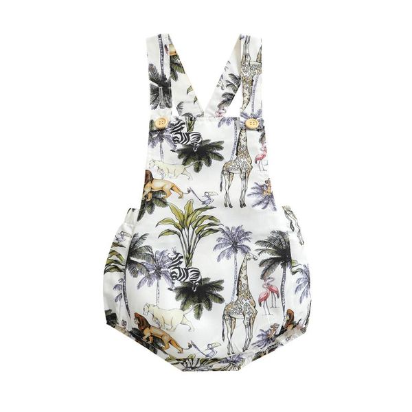 

rompers citgeesummer born baby boys girls casual overalls sleeveless animal forest print cross shoulder strap suspender clothes, Blue