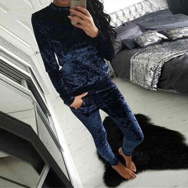 

large size 3xl two womens pants piece set casual velvet tracksuits autumn solid o neck shirt and loose jogging, White