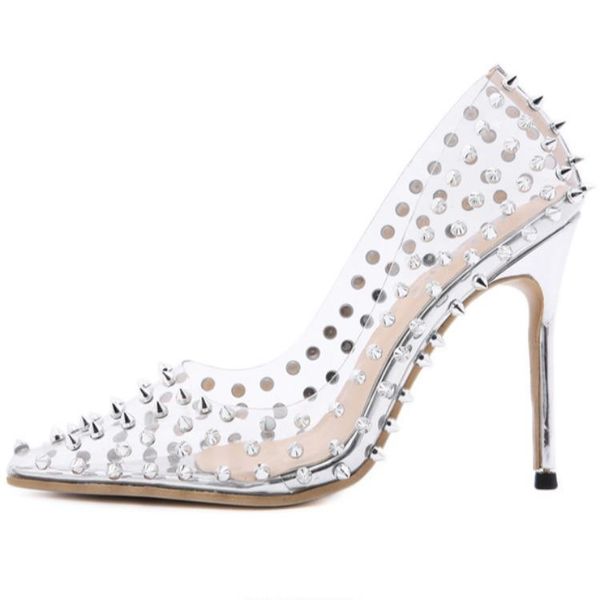 

luxury sandals women pumps transparent rivet pvc high heels shoes comfortable pointed wedding party fashion for dress, Black