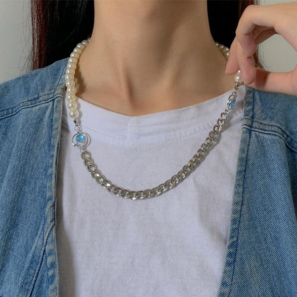 

chokers lacteo bohemian imitation pearls clavicle chain choker necklace hip hop rhinestone asymmetric jewelry charm, Golden;silver