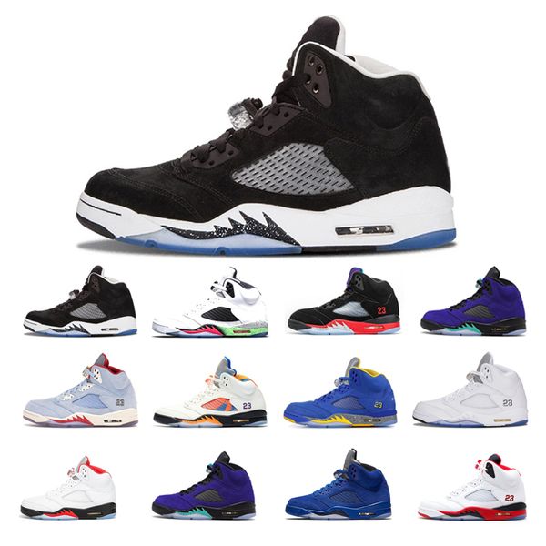 

man basketball shoes 5 5s fire red alternate grape unc blue suede cool laney royal silver oreo space jam 3 trainers sports platform shoe cha, White;red