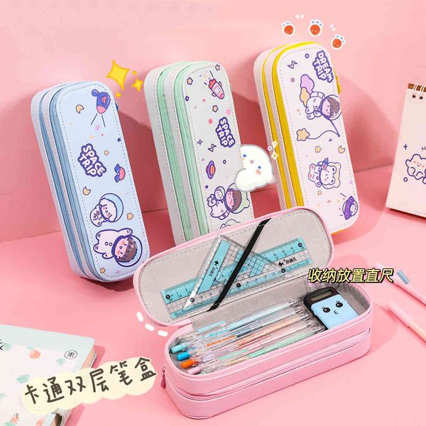 

pencil ins cartoon pen box cute astronaut double layer pen box large capacity student stationery box opening season gift