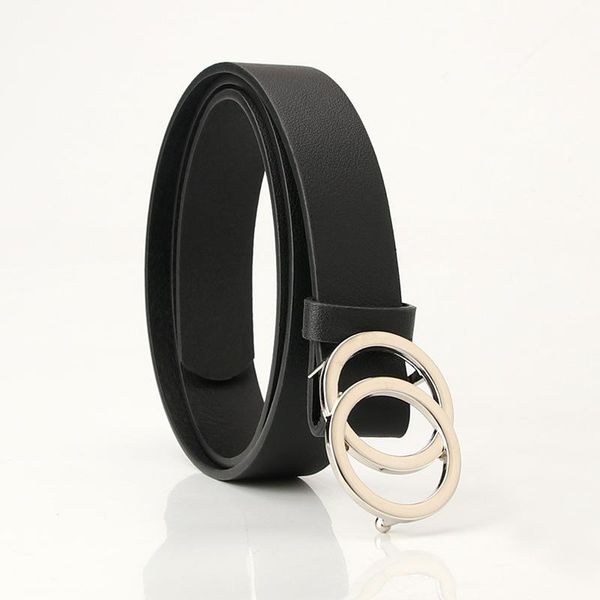 

belts double ring pu belt women men fashion thin black red female brand design jeans dress waistband 2021, Black;brown