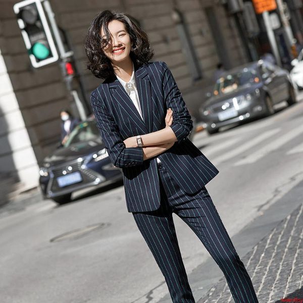 

women's two piece pants elegant blue black striped blazer set office custom women suits wedding lady blazers jackets tailor-made work w, White