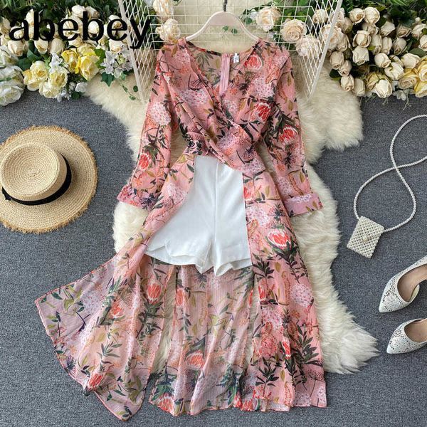 

autumn women casual two piece set long sleeve v neck asymmetrical chiffon shirt white ladies sets 210715, White;black