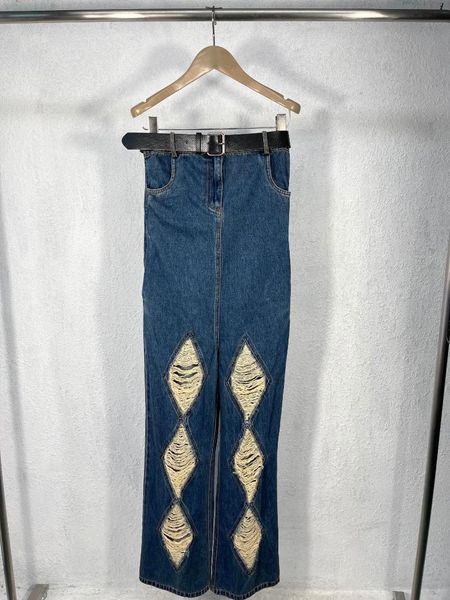 

women's jeans 2021 women fashion loose belt ripped 0629, Blue