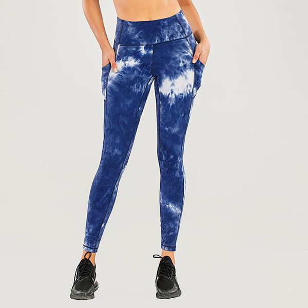 

tie-dye workout yoga pants high waist elastic tights sports hip lift pocket seamless fitness leggings for women quick dry outfits, White;red