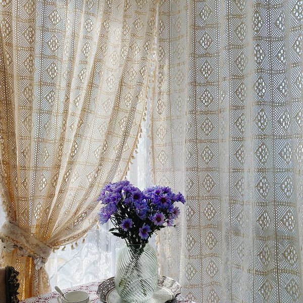 

nordic pastoral crochet cotton thread hollow out lace weaving partition window curtain cortinas living room balcony bedroom lq & drapes