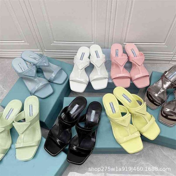 

1 summer 2021 celebrity style square head high cool drag open toe dress fashion middle thick heel girl luxurysss designersss shoes yw, Black