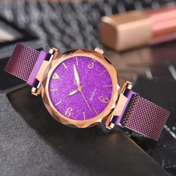 

wristwatches women watches rose gold watch magnetic starry sky lady wrist mesh female clock fashion, Slivery;brown