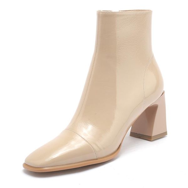 

boots elegant concise ankle square toe patent leather 2021 autumn winter side zipper party wedding office casual women shoes, Black