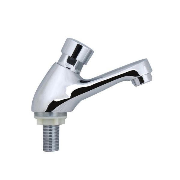 

brass material chrome finishing color deck mounted self closing time extend basin tap bathroom sink faucets