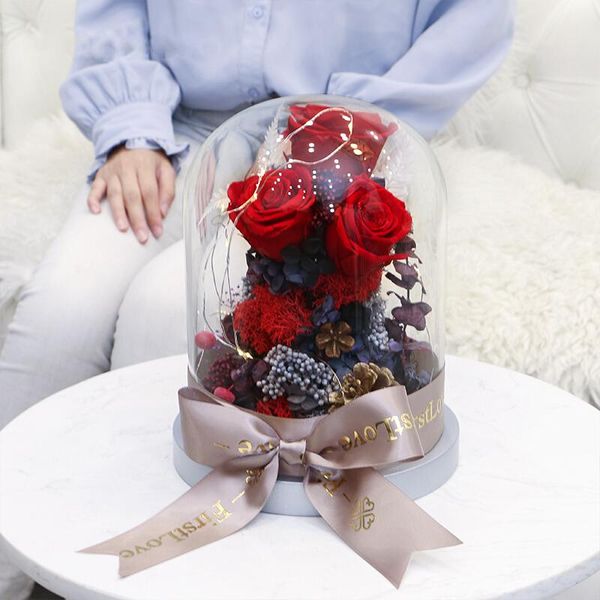

decorative flowers & wreaths eternal rose flower with dome glass case artificial gift for year valentine christmas gif good home decoration