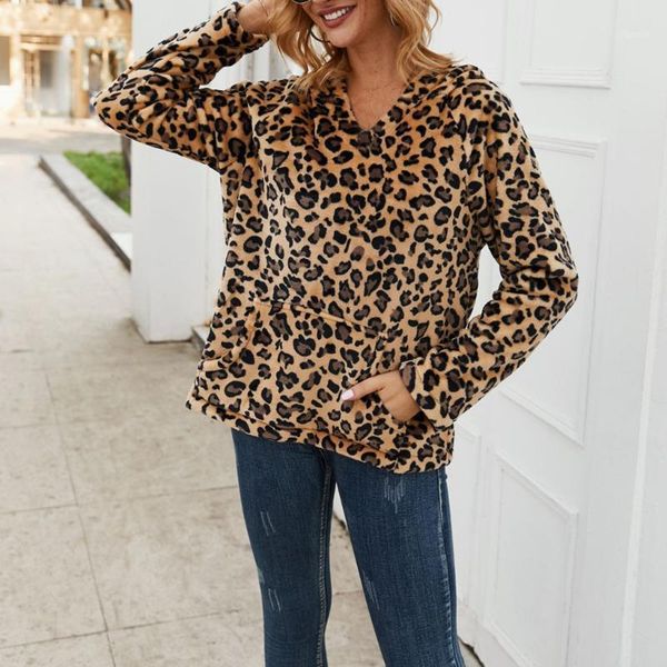 

women's hoodies & sweatshirts feitong women coats sweatshirt autumn winter casual leopard plush hooded coat pocket pullover sweatshirt1, Black