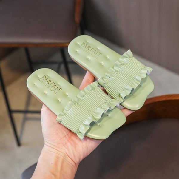 

slipper girls slippers 2021 summer outdoors children' shoes brand princess shoe pleated weave flats casual kid cute beach, Black;grey