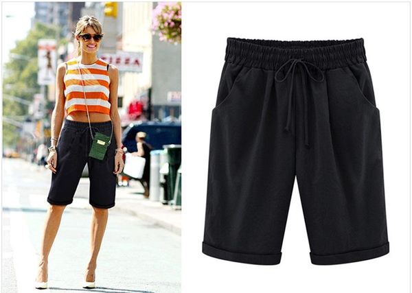 

casual womens shorts loose solid color harem comfortable cotton summer female elastic waist m-6xl women's, White;black