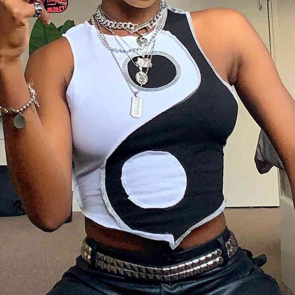 

women's tanks & camis gothic punk style contrast color crop for women summer streetwear fashion fitness 90s tank harajuku y5, White