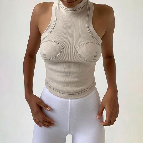 

women's tanks & camis autumn pure knitting crop women street casual stretch slim active wear black sleeveless tank mujer basic tees, White