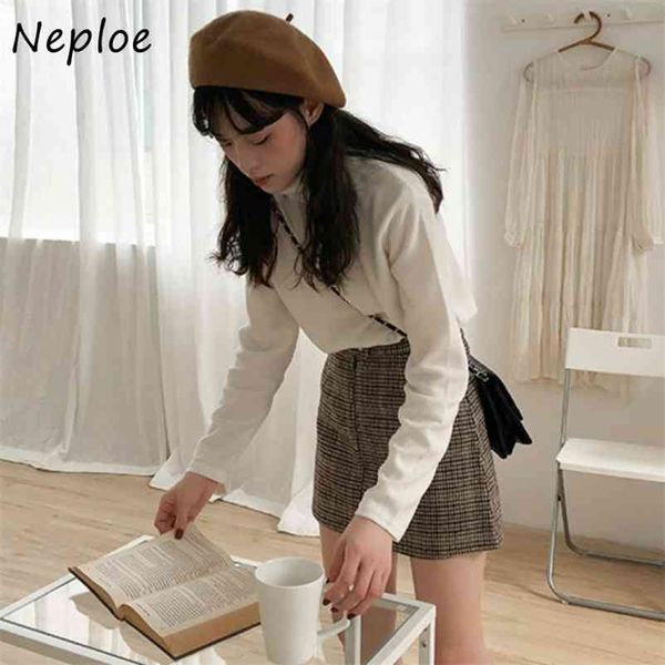 

half high neck pullover long sleeve slim fit t shirt women thicked warm solid pull femme autumn winter sueter 210422, White