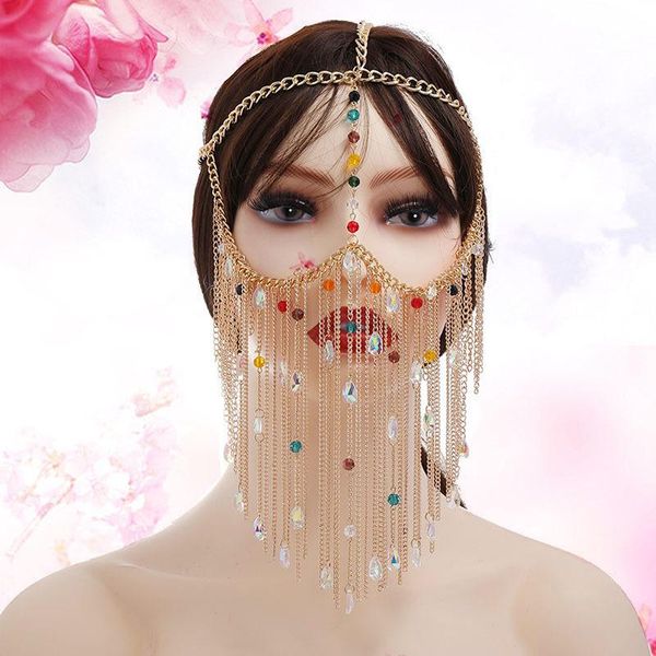 

hair clips & barrettes face chain selling fashion versatile tassel jewelry crystal glass color bead head wedding accessories, Golden;silver