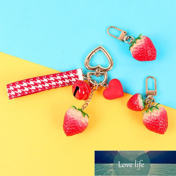 

fresh strawberry red heart keychain key ring for women girl jewelry simulated fruit cute car key holder keyring friend gift factory price ex, Silver
