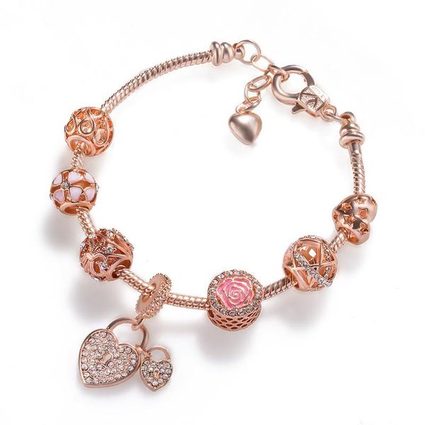 

link, chain adjustable rose gold female bracelet with flower pendant charms fit bracelets for girls gift dropshopping, Black