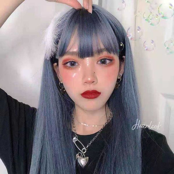 

mengfei wig cover women's long straight hair bangs cosplay head, Black