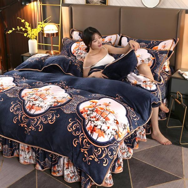 

bedding sets luxury milk velvet quilt duvet cover set bed sheet pillowcases for winter warmth flannel thick bedroom  king