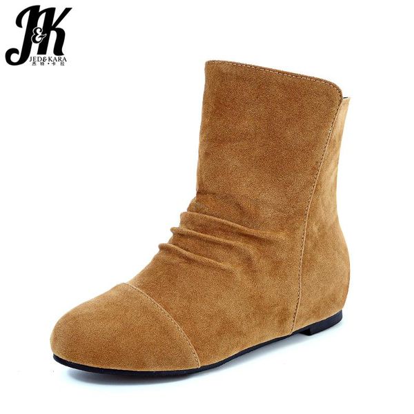 

boots jk winter flock women ankle round toe footwear short plush warm fashion casual elevator female shoes big size 43, Black