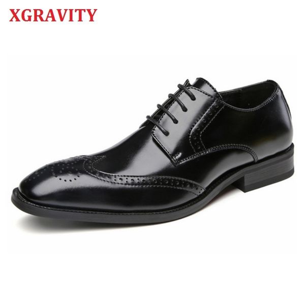 

xgravity genuine leather round toe men's shoes carved brogue leisure autumn comfort men shoes dress business shoes man a165 210429, Black