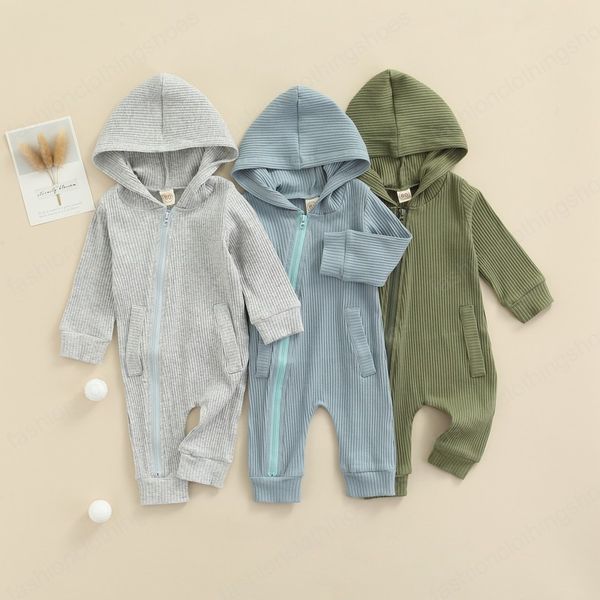 

autumn newborn baby romper clothing warm kids boy girl cotton knitted ribbed jumpsuit oblique zipper solid clothes outfit, Blue