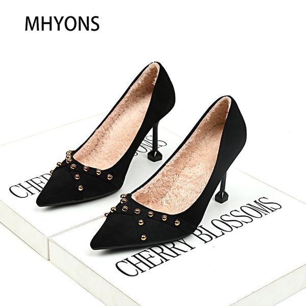 

dress shoes cross tied luxury women heels 2021 velvet spring autumn pointed toe buckle woman pump black plus size