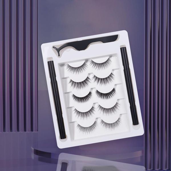 

false eyelashes 5 pairs self adhesive eyeliner eyelash set longlasting waterproof liner lashes 3d natural makeup with tweezers eeyliner