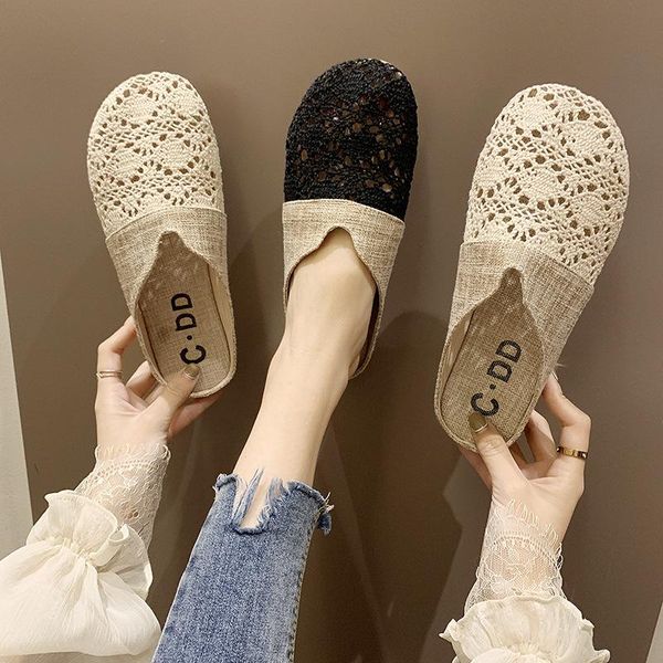 

sandals woman canvas women flats hollow cut-outs summer shoes women's loafers female solid shoe plus size 2021, Black
