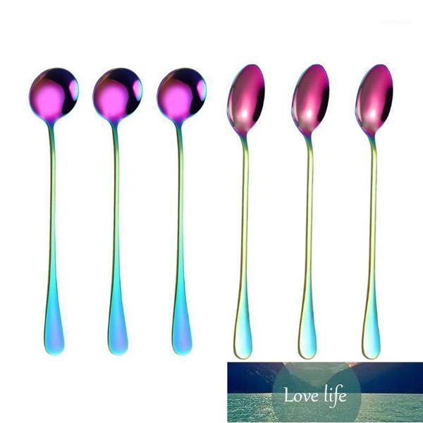 Löffel 4PCS Edelstahl Exquisite Regenbogen Kaffee Rührlöffel Set Lange Griff Scoop Kaltes Getränk Eis Geschirr Decor1